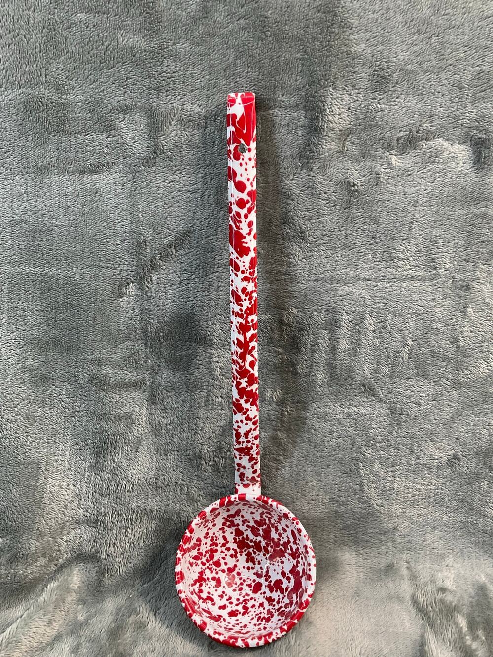 Vintage 12' Red White Enamelware Ladle Graniteware Speckled Farmhouse Kitchen